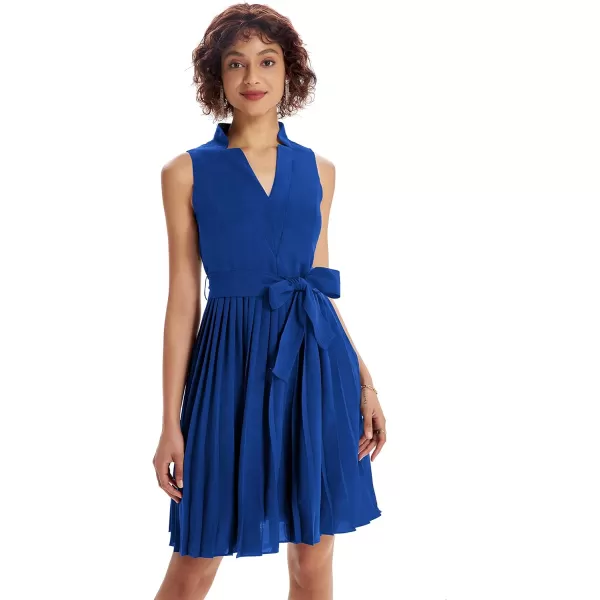 GRACE KARIN Women Elegant Pleated Swing Dress Solid Sleeveless VNeck Work DressRoyal Blue