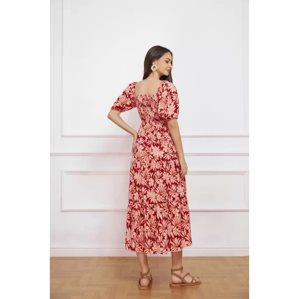 GRACE KARIN Women Floral Aline Dress 2024 Casual Crew Neck Puff Sleeve Smocked Maxi DressOrange Flower