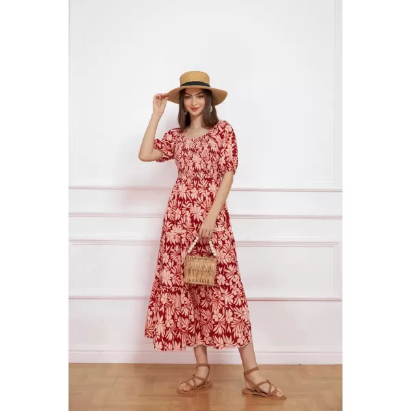 GRACE KARIN Women Floral Aline Dress 2024 Casual Crew Neck Puff Sleeve Smocked Maxi DressOrange Flower