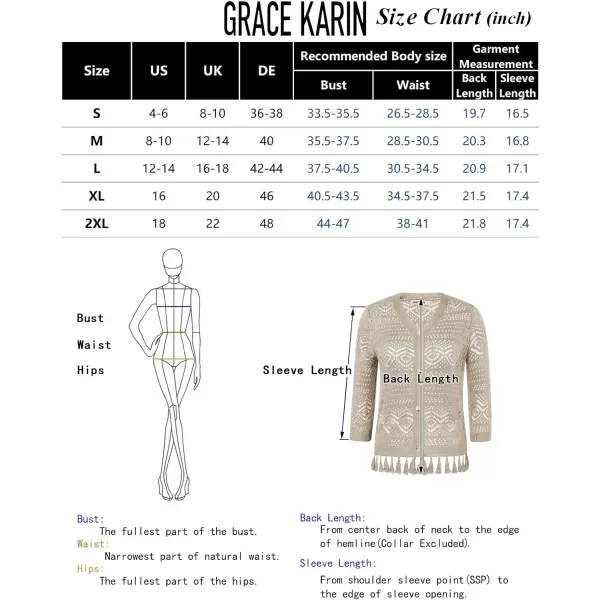 GRACE KARIN Women Fringed Cardigan 2024 Boho Hollowed Out Crochet Knit Shrug 34 Sleeve VNeck Cardigan Top with ButtonNavy Blue