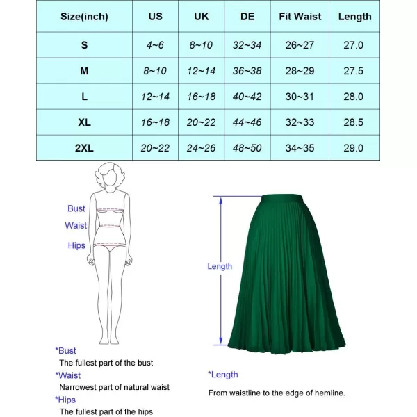 GRACE KARIN Women High Elastic Waist Pleated Chiffon Skirt Midi Swing Aline SkirtsAmry Green