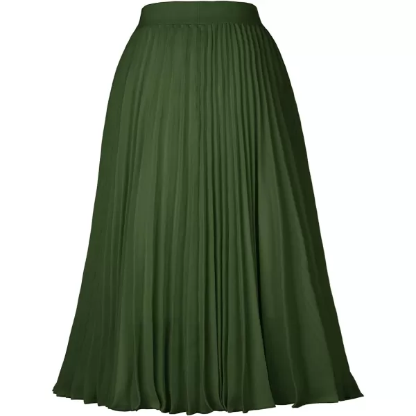 GRACE KARIN Women High Elastic Waist Pleated Chiffon Skirt Midi Swing Aline SkirtsAmry Green