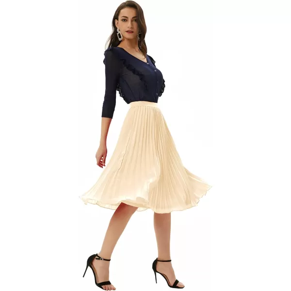 GRACE KARIN Women High Elastic Waist Pleated Chiffon Skirt Midi Swing Aline SkirtsApricot