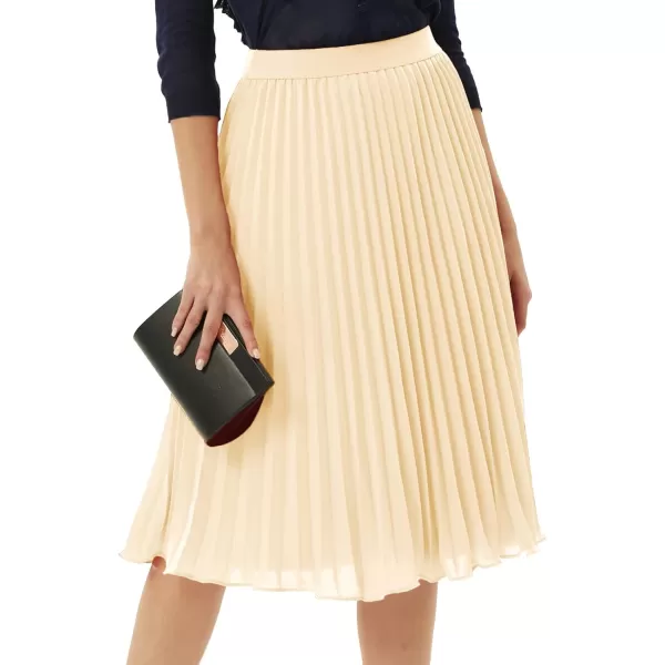 GRACE KARIN Women High Elastic Waist Pleated Chiffon Skirt Midi Swing Aline SkirtsApricot