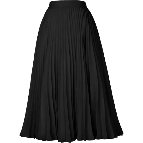 GRACE KARIN Women High Elastic Waist Pleated Chiffon Skirt Midi Swing Aline SkirtsBlack