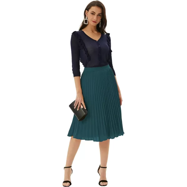 GRACE KARIN Women High Elastic Waist Pleated Chiffon Skirt Midi Swing Aline SkirtsBlue Green