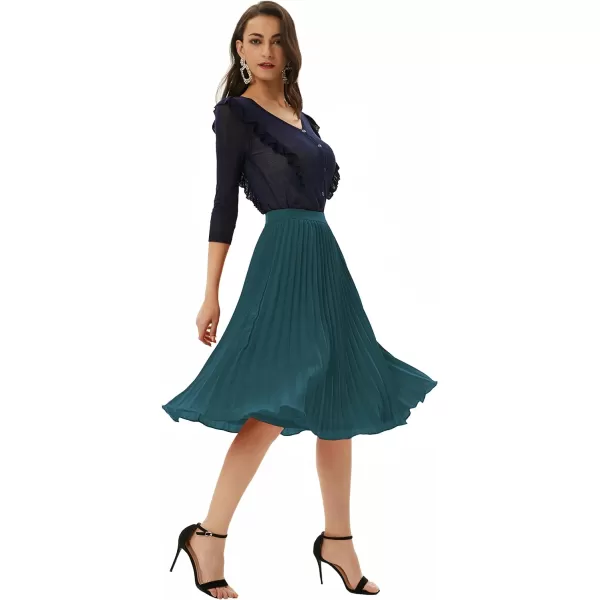 GRACE KARIN Women High Elastic Waist Pleated Chiffon Skirt Midi Swing Aline SkirtsBlue Green