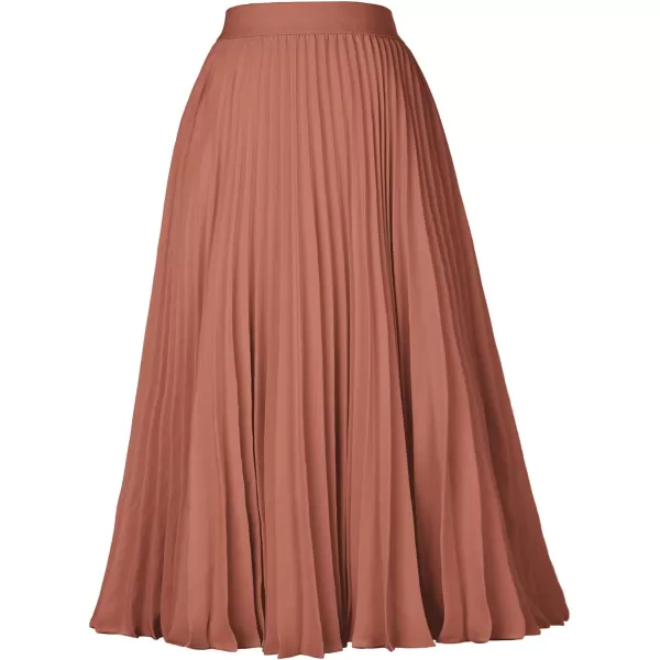 GRACE KARIN Women High Elastic Waist Pleated Chiffon Skirt Midi Swing Aline SkirtsBrown