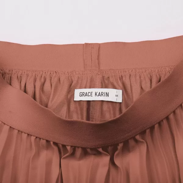 GRACE KARIN Women High Elastic Waist Pleated Chiffon Skirt Midi Swing Aline SkirtsBrown