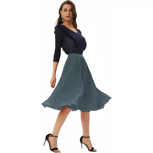 GRACE KARIN Women High Elastic Waist Pleated Chiffon Skirt Midi Swing Aline SkirtsDark Gray