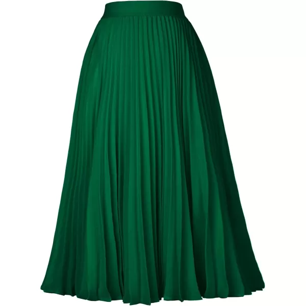 GRACE KARIN Women High Elastic Waist Pleated Chiffon Skirt Midi Swing Aline SkirtsDark Green