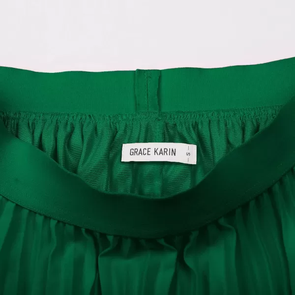 GRACE KARIN Women High Elastic Waist Pleated Chiffon Skirt Midi Swing Aline SkirtsDark Green