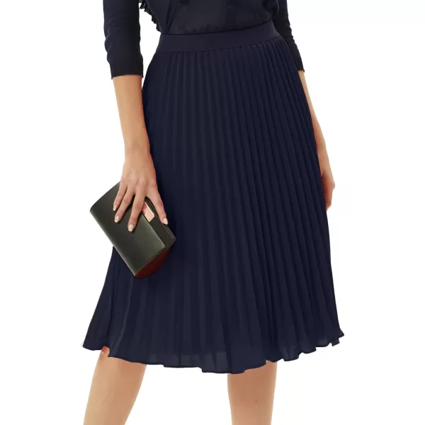 GRACE KARIN Women High Elastic Waist Pleated Chiffon Skirt Midi Swing Aline SkirtsDark Navy