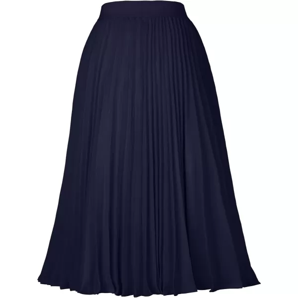 GRACE KARIN Women High Elastic Waist Pleated Chiffon Skirt Midi Swing Aline SkirtsDark Navy