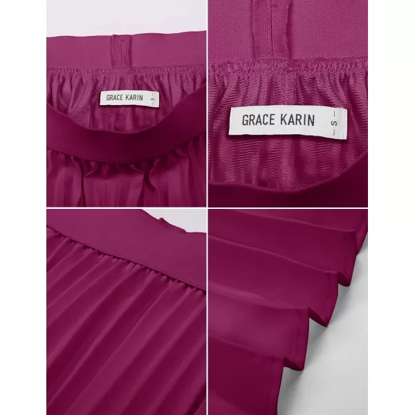 GRACE KARIN Women High Elastic Waist Pleated Chiffon Skirt Midi Swing Aline SkirtsDark Purple