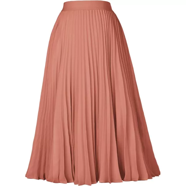 GRACE KARIN Women High Elastic Waist Pleated Chiffon Skirt Midi Swing Aline SkirtsDark Salmon