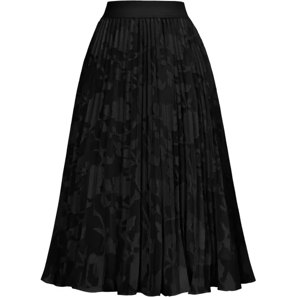 GRACE KARIN Women High Elastic Waist Pleated Chiffon Skirt Midi Swing Aline SkirtsFloral Lace Black