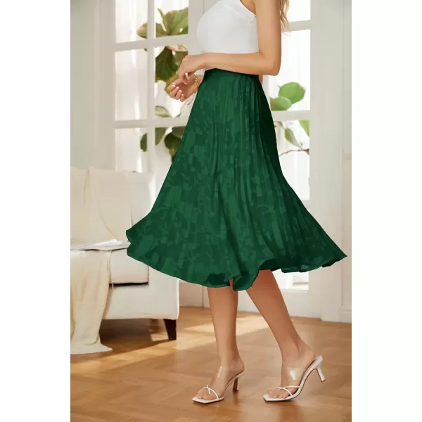 GRACE KARIN Women High Elastic Waist Pleated Chiffon Skirt Midi Swing Aline SkirtsFloral Lace Green