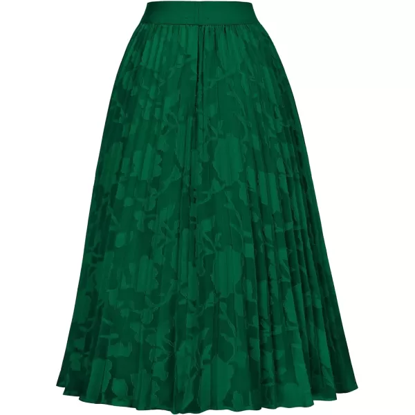 GRACE KARIN Women High Elastic Waist Pleated Chiffon Skirt Midi Swing Aline SkirtsFloral Lace Green