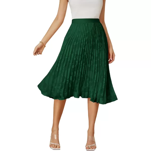 GRACE KARIN Women High Elastic Waist Pleated Chiffon Skirt Midi Swing Aline SkirtsFloral Lace Green