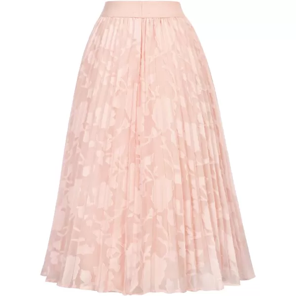 GRACE KARIN Women High Elastic Waist Pleated Chiffon Skirt Midi Swing Aline SkirtsFloral Lace Light Pink