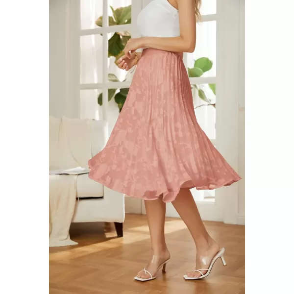 GRACE KARIN Women High Elastic Waist Pleated Chiffon Skirt Midi Swing Aline SkirtsFloral Lace Pinkorange