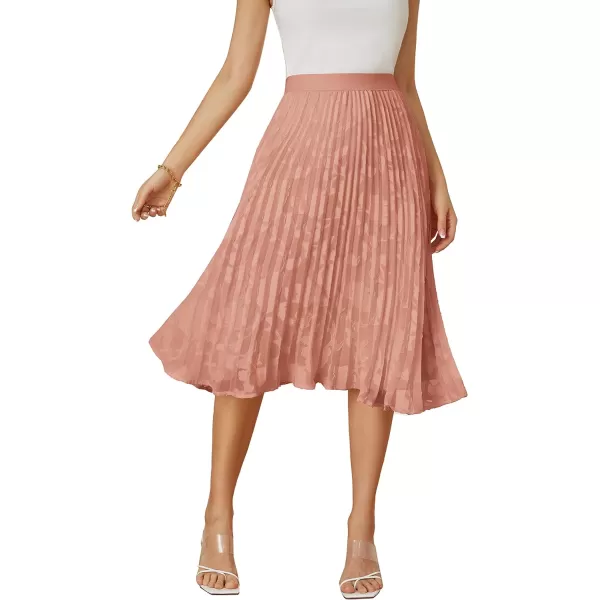 GRACE KARIN Women High Elastic Waist Pleated Chiffon Skirt Midi Swing Aline SkirtsFloral Lace Pinkorange