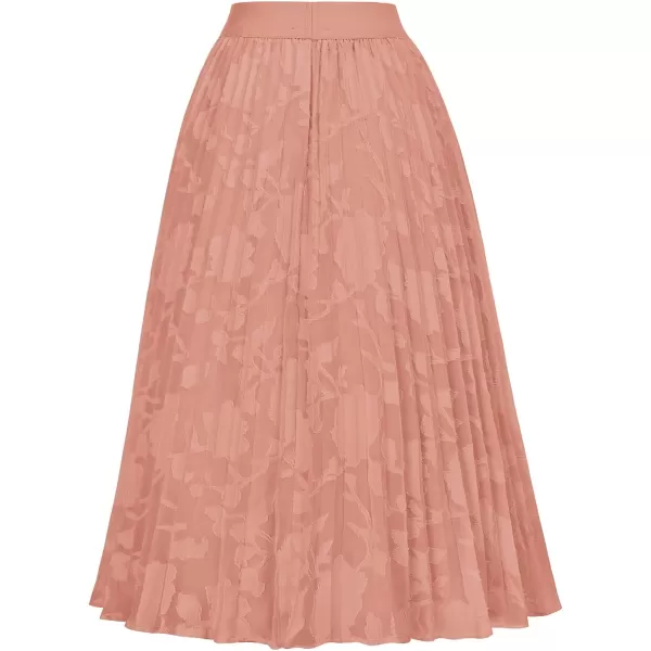 GRACE KARIN Women High Elastic Waist Pleated Chiffon Skirt Midi Swing Aline SkirtsFloral Lace Pinkorange