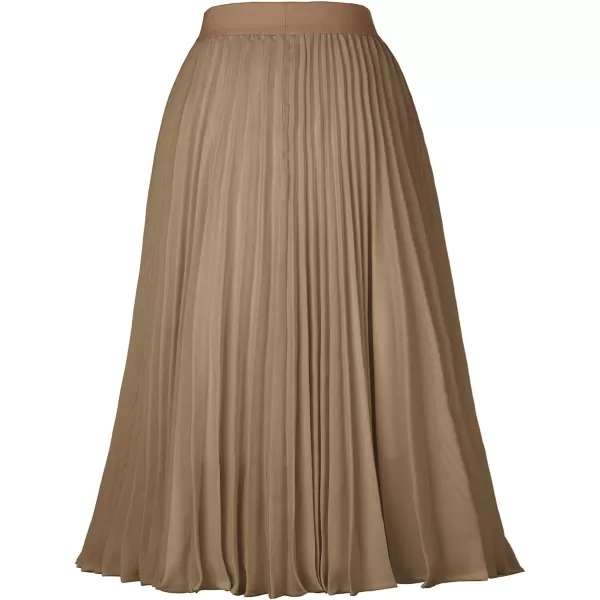 GRACE KARIN Women High Elastic Waist Pleated Chiffon Skirt Midi Swing Aline SkirtsKhaki