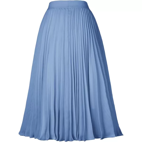 GRACE KARIN Women High Elastic Waist Pleated Chiffon Skirt Midi Swing Aline SkirtsLake Blue