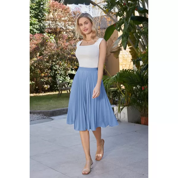 GRACE KARIN Women High Elastic Waist Pleated Chiffon Skirt Midi Swing Aline SkirtsLake Blue