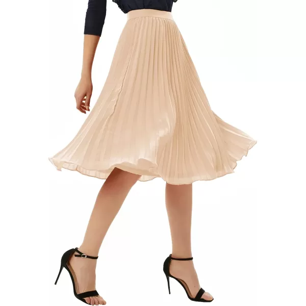 GRACE KARIN Women High Elastic Waist Pleated Chiffon Skirt Midi Swing Aline SkirtsLight Khaki