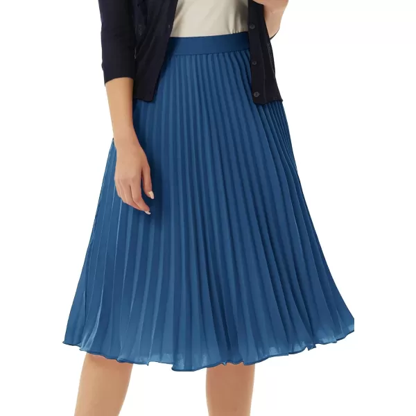 GRACE KARIN Women High Elastic Waist Pleated Chiffon Skirt Midi Swing Aline SkirtsLight Navy