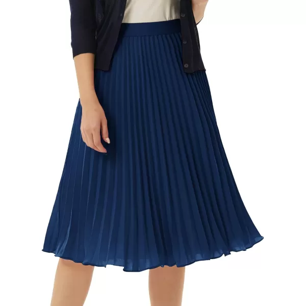 GRACE KARIN Women High Elastic Waist Pleated Chiffon Skirt Midi Swing Aline SkirtsNavy