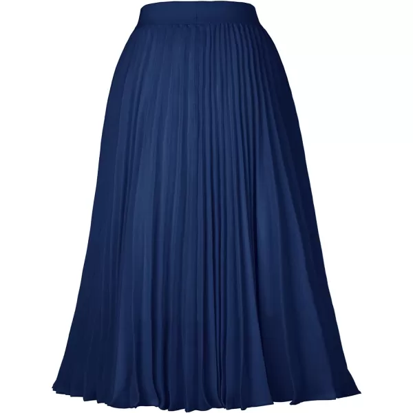 GRACE KARIN Women High Elastic Waist Pleated Chiffon Skirt Midi Swing Aline SkirtsNavy