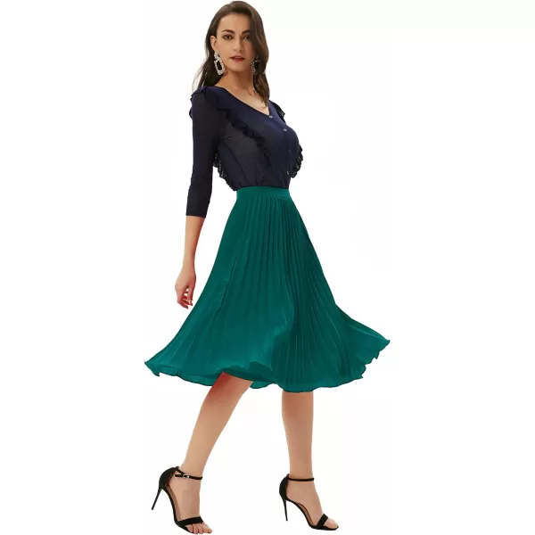 GRACE KARIN Women High Elastic Waist Pleated Chiffon Skirt Midi Swing Aline SkirtsPeacock Blue