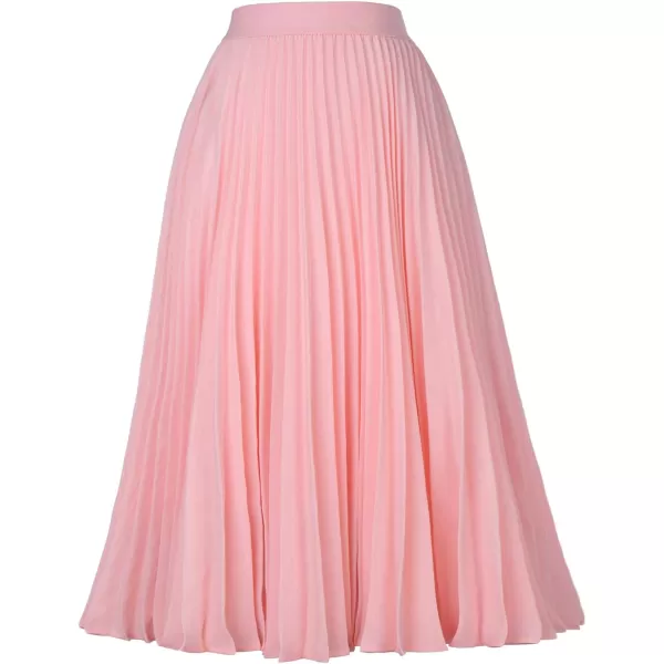 GRACE KARIN Women High Elastic Waist Pleated Chiffon Skirt Midi Swing Aline SkirtsPink