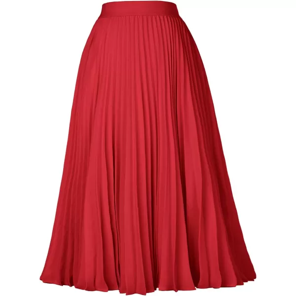 GRACE KARIN Women High Elastic Waist Pleated Chiffon Skirt Midi Swing Aline SkirtsRed