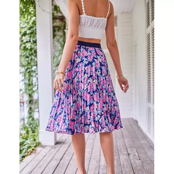 GRACE KARIN Women High Elastic Waist Pleated Chiffon Skirt Midi Swing Aline SkirtsRose Floral