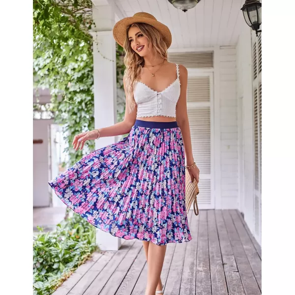 GRACE KARIN Women High Elastic Waist Pleated Chiffon Skirt Midi Swing Aline SkirtsRose Floral