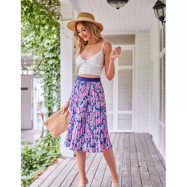 GRACE KARIN Women High Elastic Waist Pleated Chiffon Skirt Midi Swing Aline SkirtsRose Floral