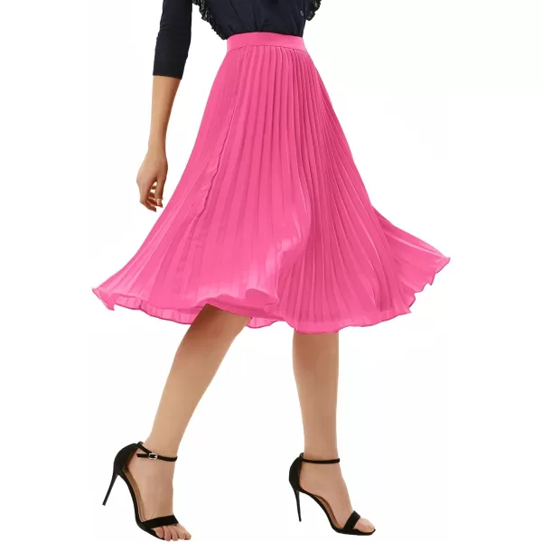 GRACE KARIN Women High Elastic Waist Pleated Chiffon Skirt Midi Swing Aline SkirtsRose Pink