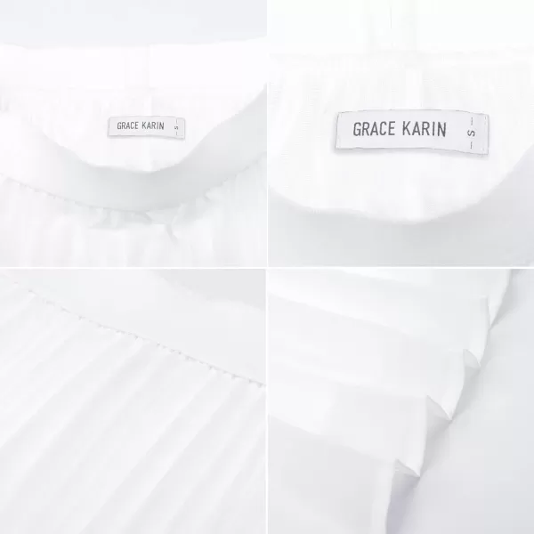 GRACE KARIN Women High Elastic Waist Pleated Chiffon Skirt Midi Swing Aline SkirtsWhite