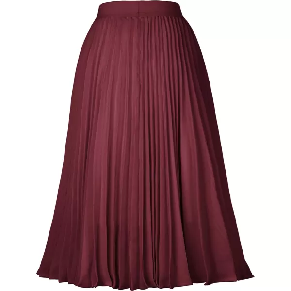 GRACE KARIN Women High Elastic Waist Pleated Chiffon Skirt Midi Swing Aline SkirtsWine Red