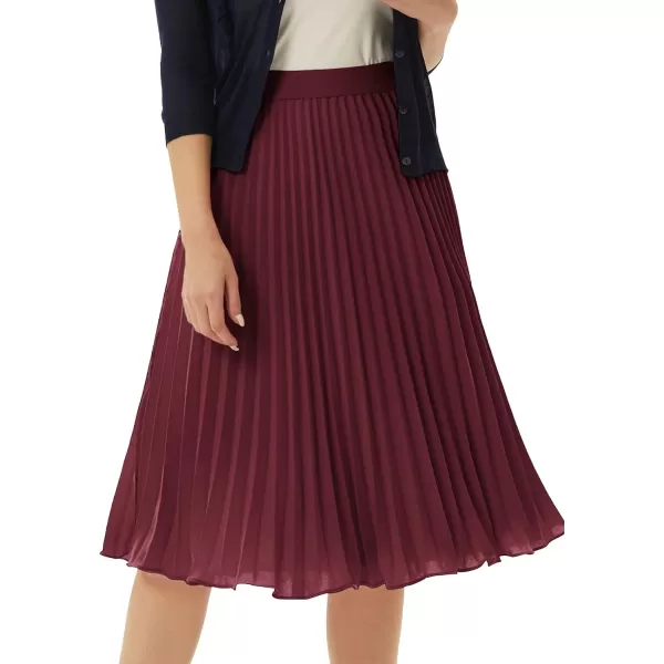 GRACE KARIN Women High Elastic Waist Pleated Chiffon Skirt Midi Swing Aline SkirtsWine Red