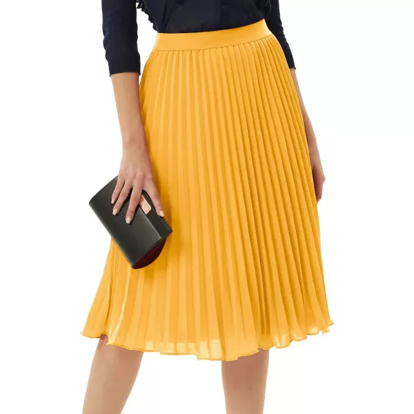 GRACE KARIN Women High Elastic Waist Pleated Chiffon Skirt Midi Swing Aline SkirtsYellow