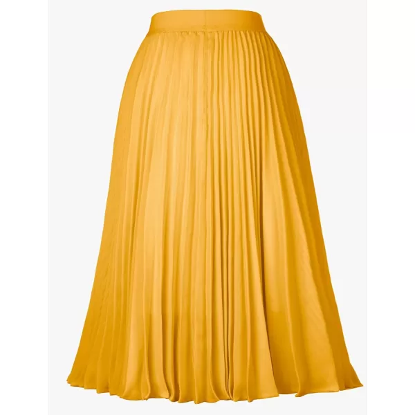 GRACE KARIN Women High Elastic Waist Pleated Chiffon Skirt Midi Swing Aline SkirtsYellow