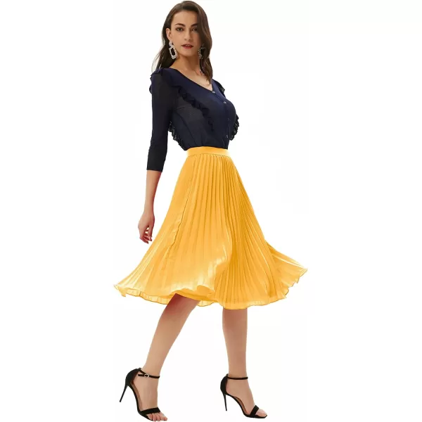 GRACE KARIN Women High Elastic Waist Pleated Chiffon Skirt Midi Swing Aline SkirtsYellow