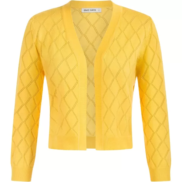 GRACE KARIN Women Lightweight 34 Sleeve Bolero Cardigan V Neck Open Front Shrug Sweater HollowOutYellowcrochet