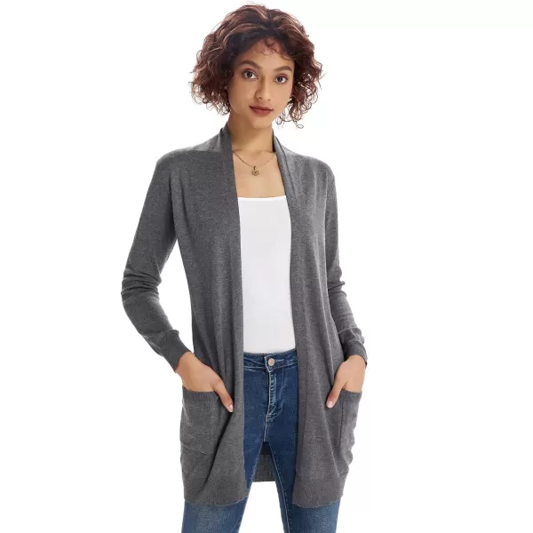 GRACE KARIN Women Lightweight Cardigan Sweaters with Pocket Long Sleeve ShrugsGray